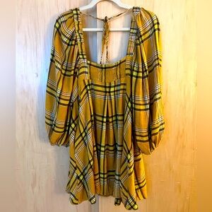 UO Lachlan Flannel Smocked Mini Dress